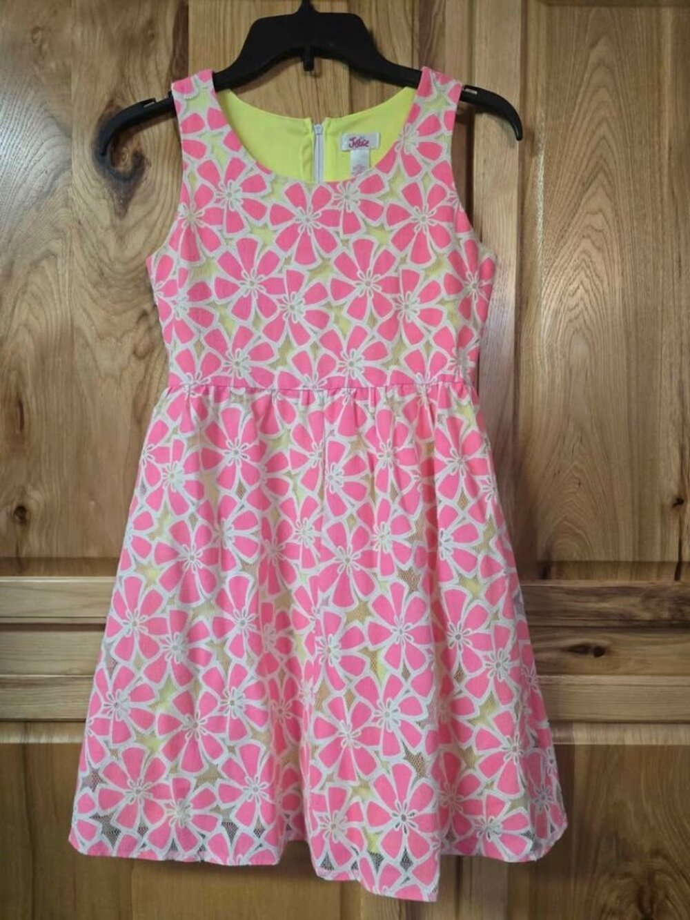 JUSTICE Girls Size 12 Dress Pink Yellow Floral Overlay Sleeveless